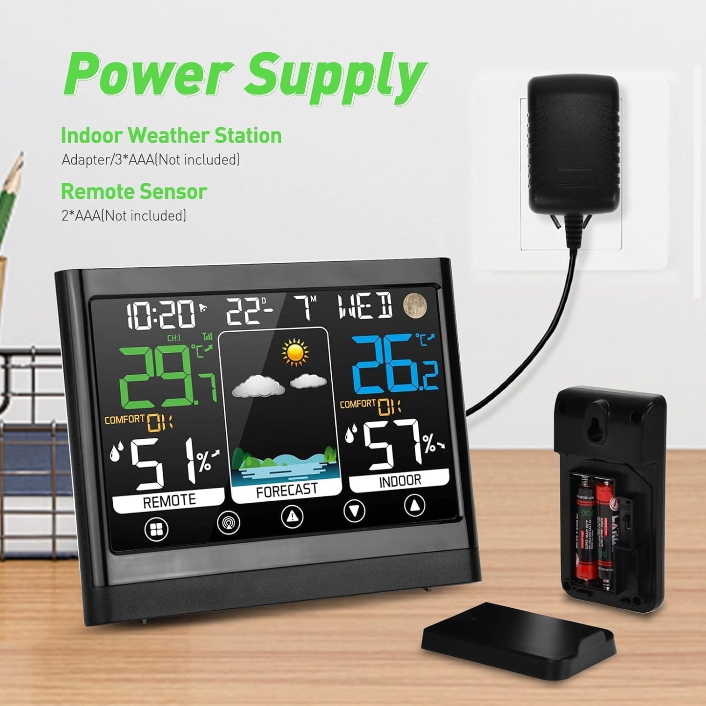 Funk-Wetterstation mit Aussensensor, 5.8'' Wetterstation mit 1 Aussensensor