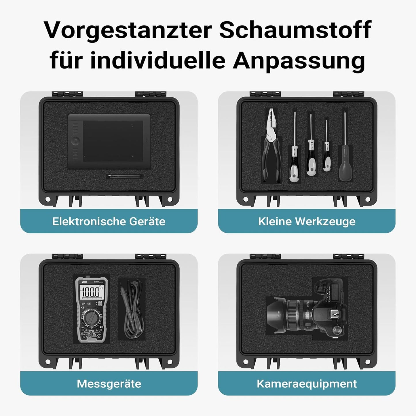 Wasserdichter Universalkoffer mit Würfelschaumstoff, 22x19x10cm