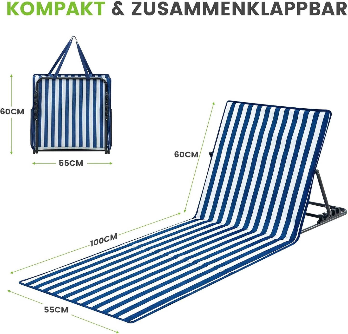 Verstellbare Sonnenliege, 2 Stück, Blau und Weiss
