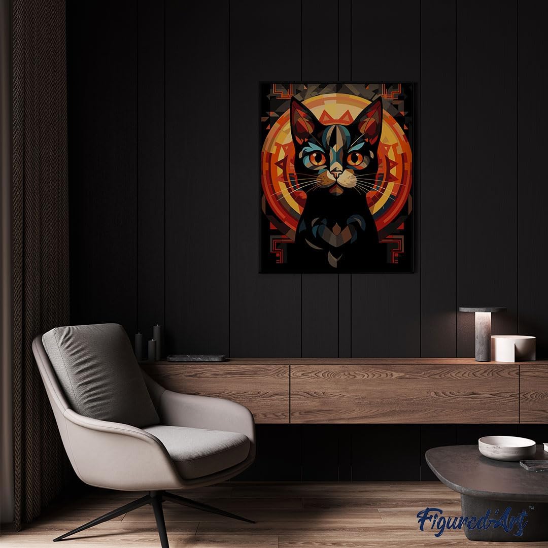Malen Nach Zahlen Set Art-Deco Schwarze Katze, 40x50cm, Art-Deco-Schwarze Katze 40x50cm Mit Keilrahmen (nicht gespannt)