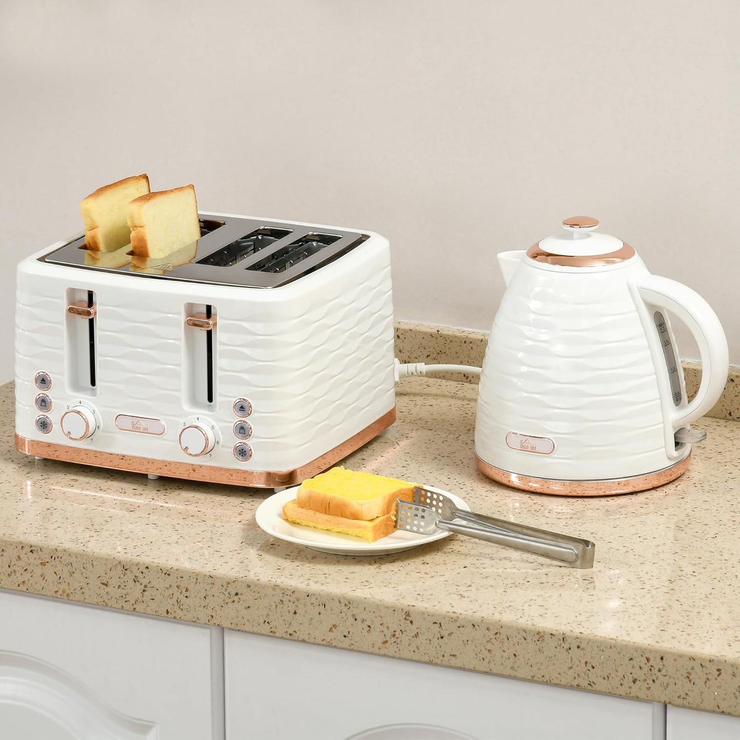 Frühstücks-Set: Wasserkocher & 4-Scheiben-Toaster, Cremeweiss