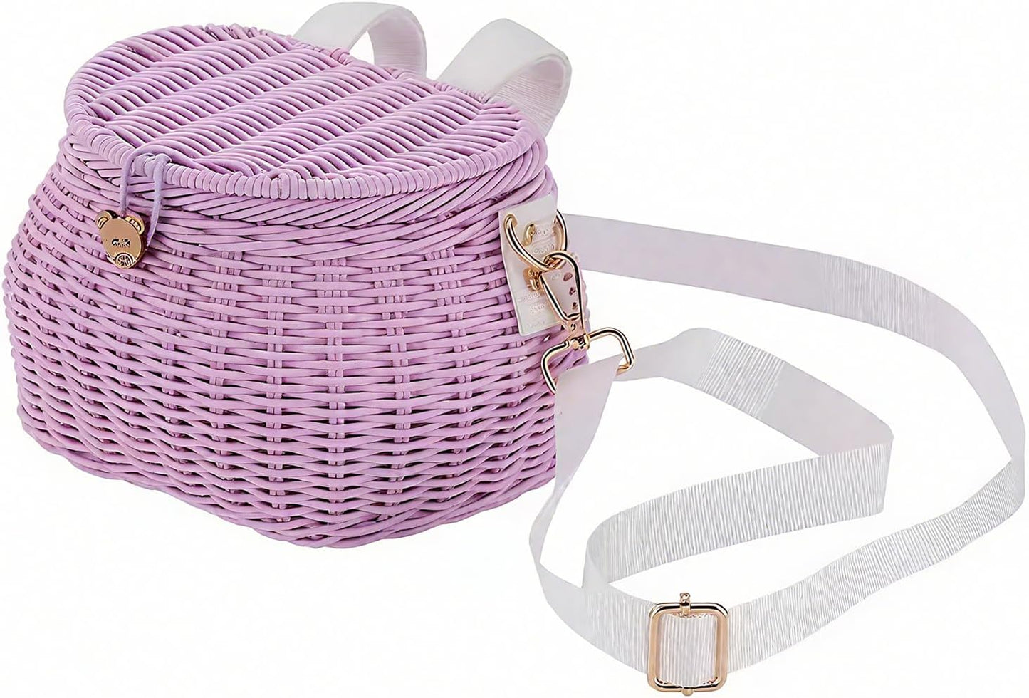 Abnehmbarer Kinderfahrradkorb, Rattan-Design, Violett