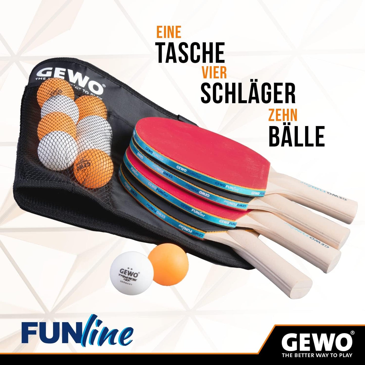 FunLine Tischtennisschläger Set mit Bällen und Aufbewahrungstasche