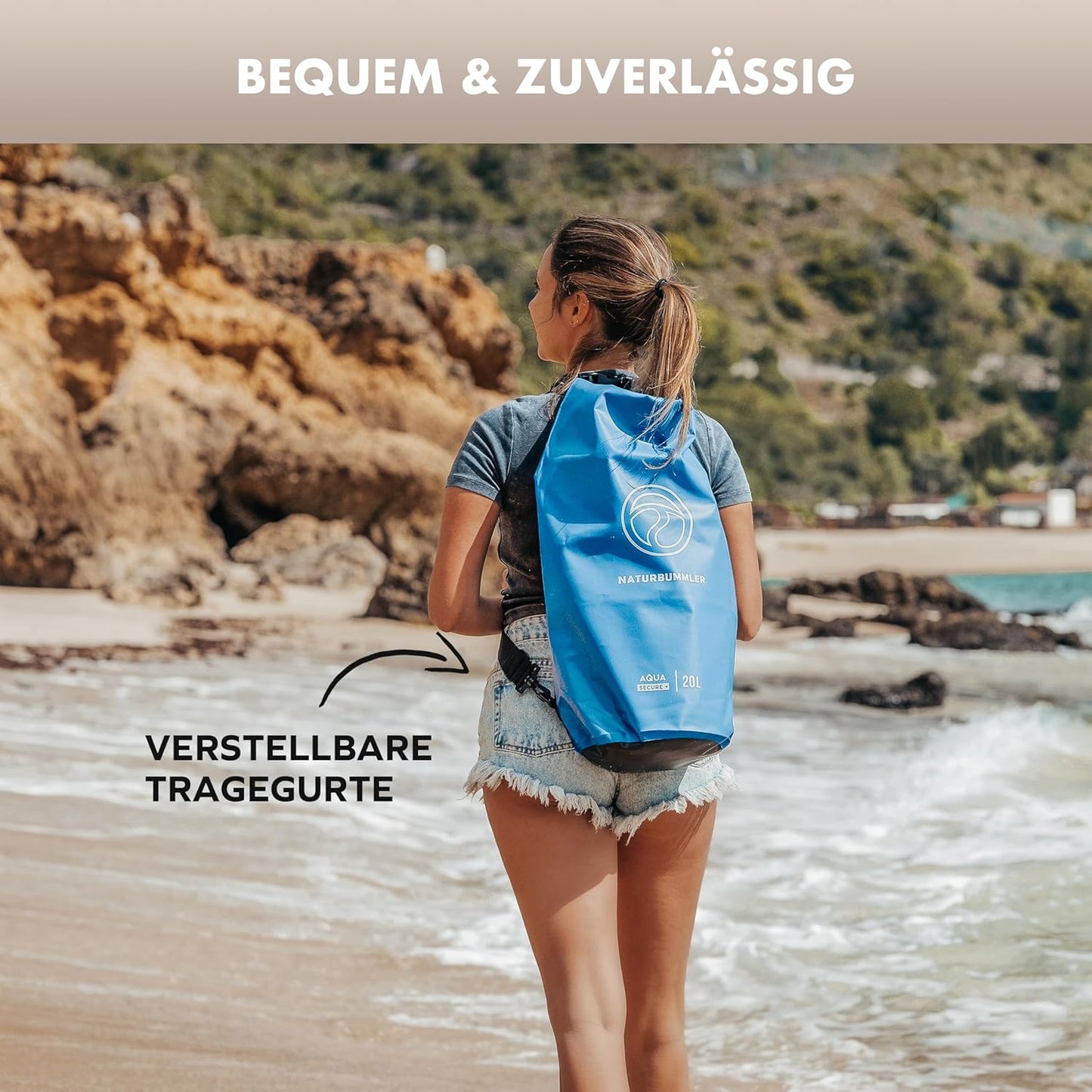 Wasserdichte Dry Bag mit Rucksackfunktion, 20 Liter Marineblau