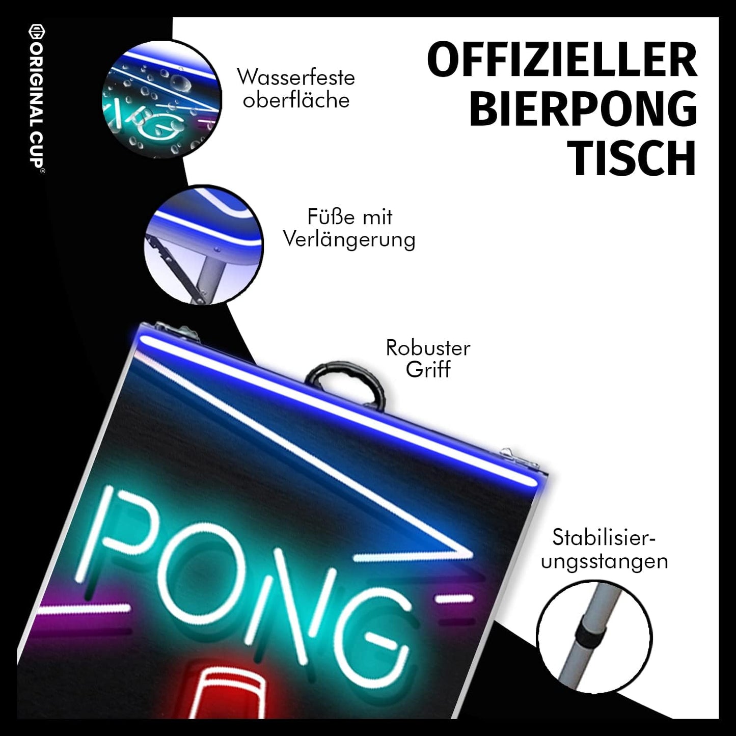 Beer Pong Tisch mit Spotlightholes und Neonlicht, Bier-pong Tisch