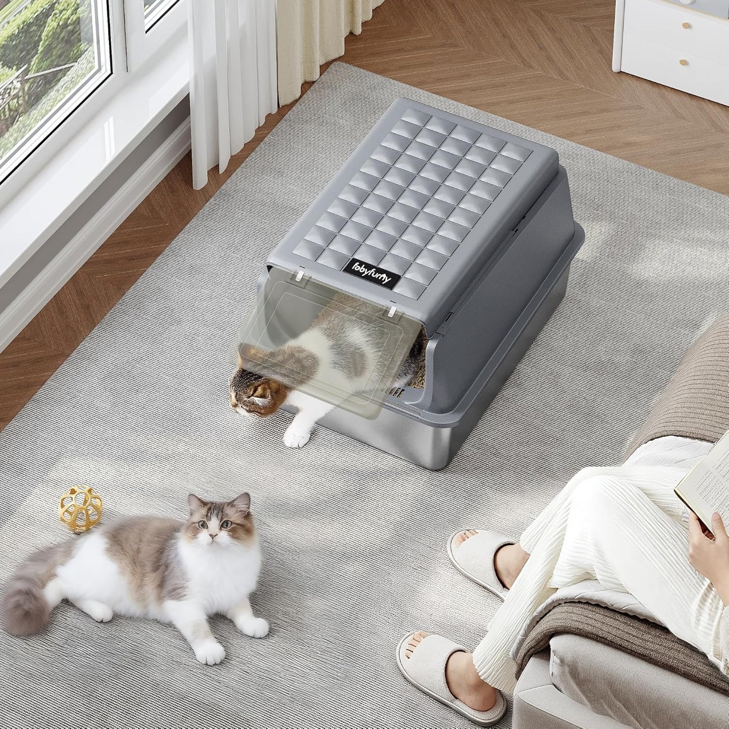 Geschlossene Katzentoilette mit Klappdeckel, Gris Foncé 1 Unité