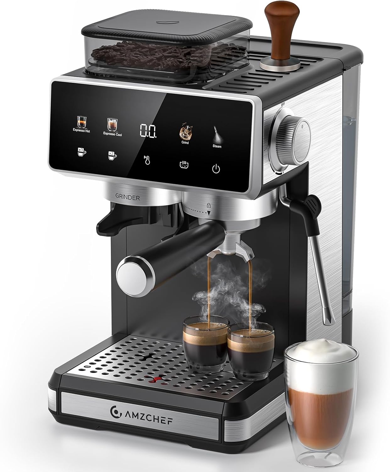 Siebträgermaschine mit Mahlwerk und Touchscreen