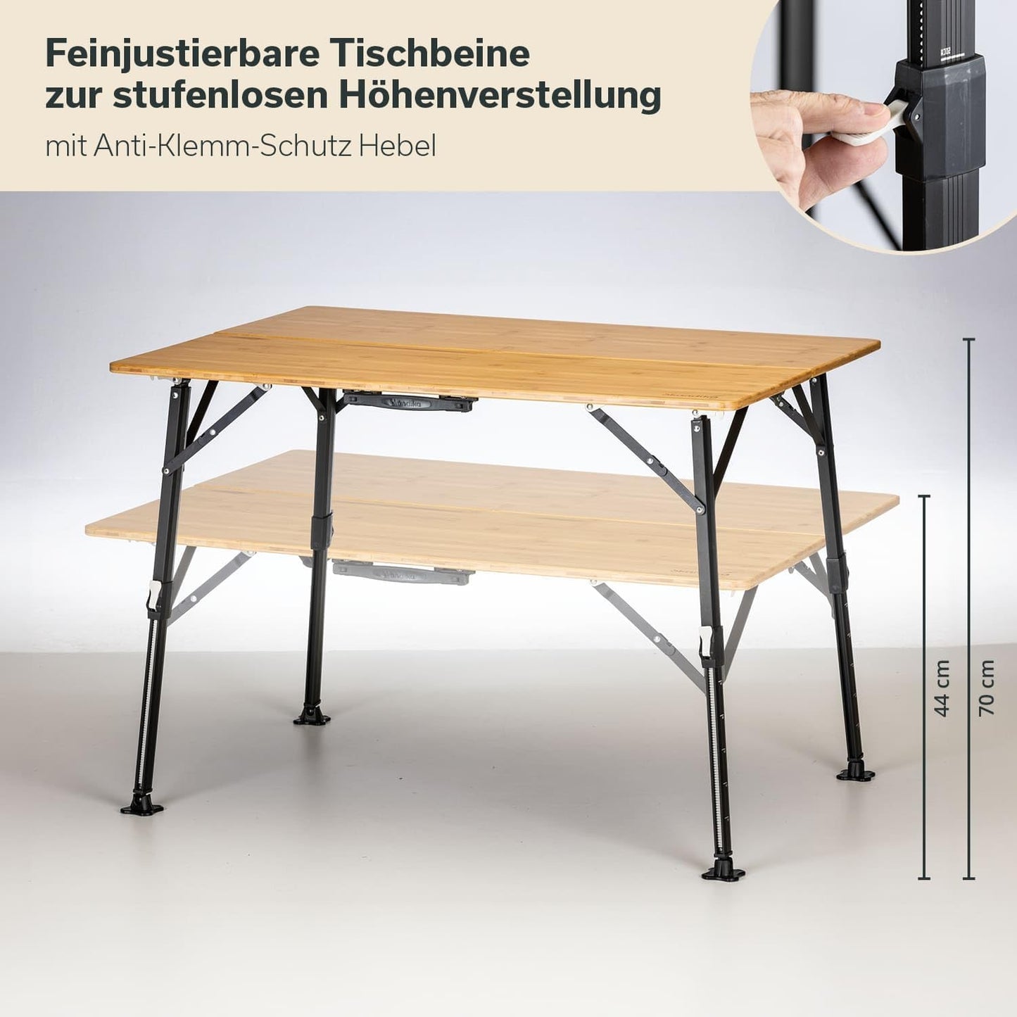 Höhenverstellbarer Campingtisch, 100 x 72 x 70 cm