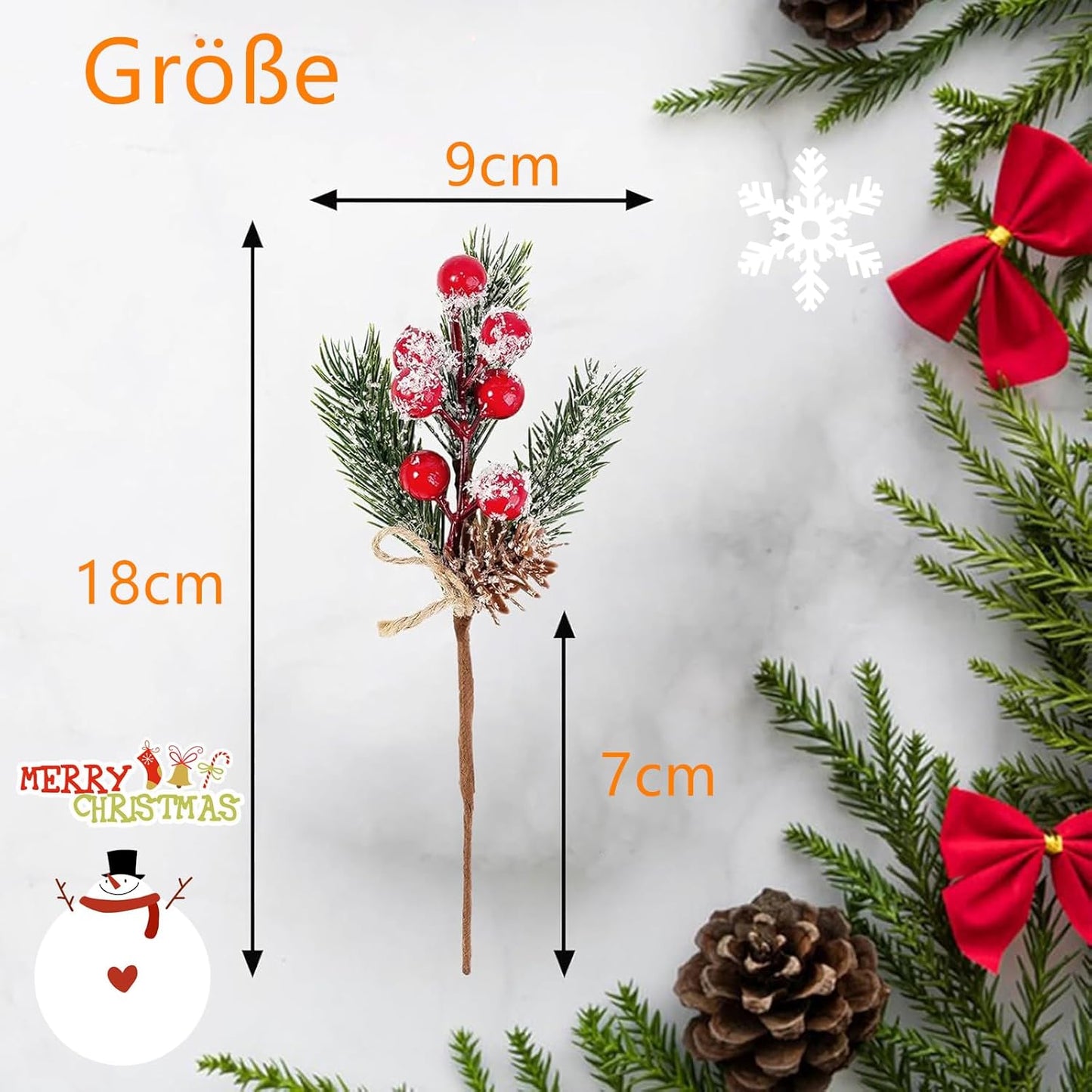 Künstliche Weihnachtsdeko Zweige, 24 Stück, Rot und Grün