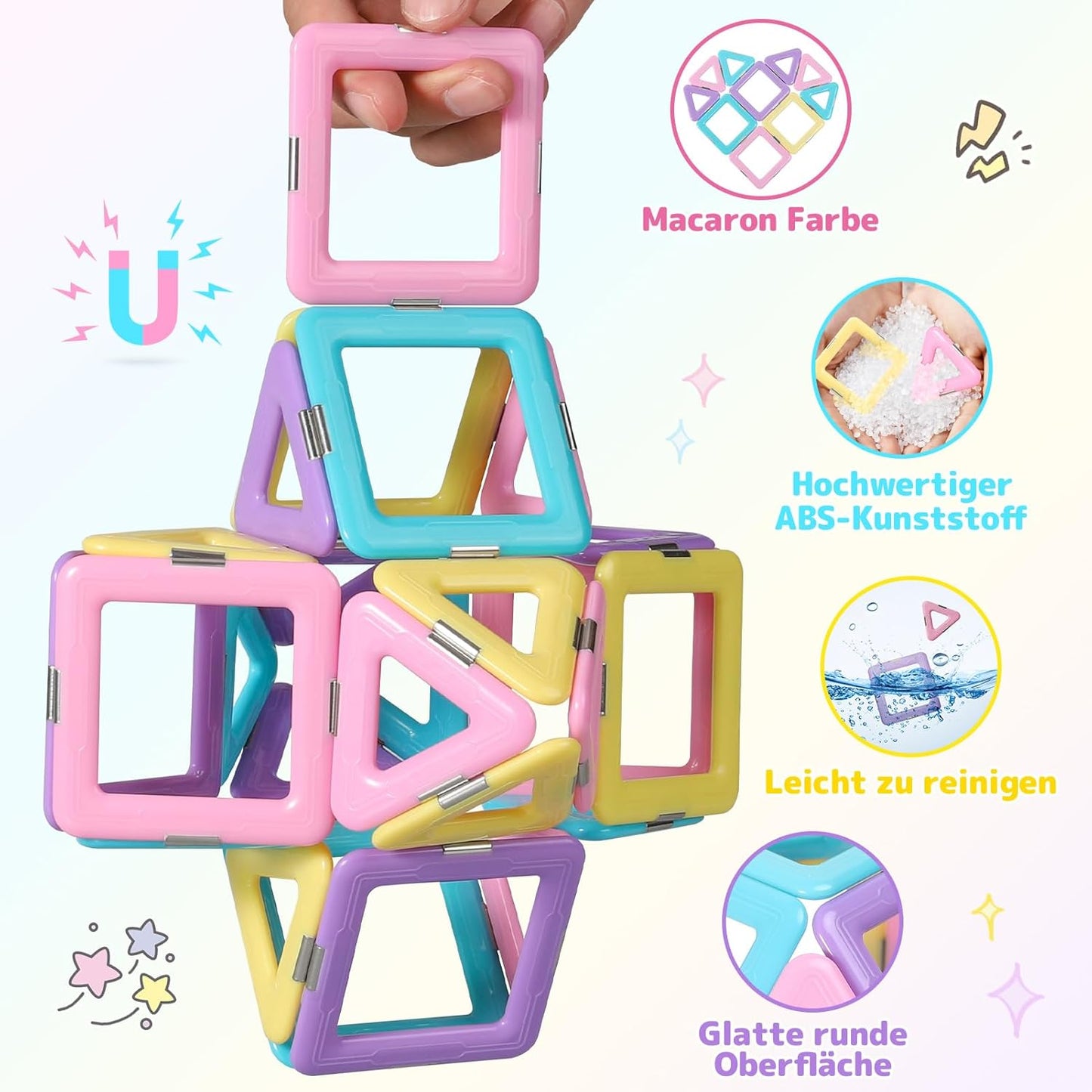 Magnetische Bausteine-Set für Kinder (120 Teile), 120 PCS Macaron