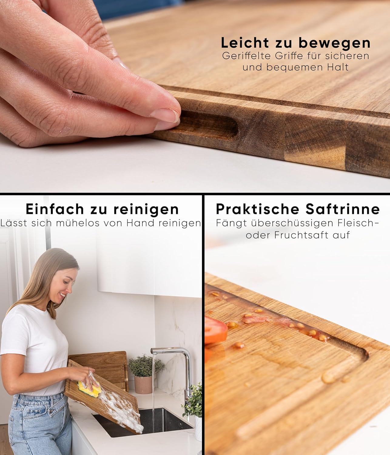 Holzschneidebrett-Set, 3er Set, Akazienholz