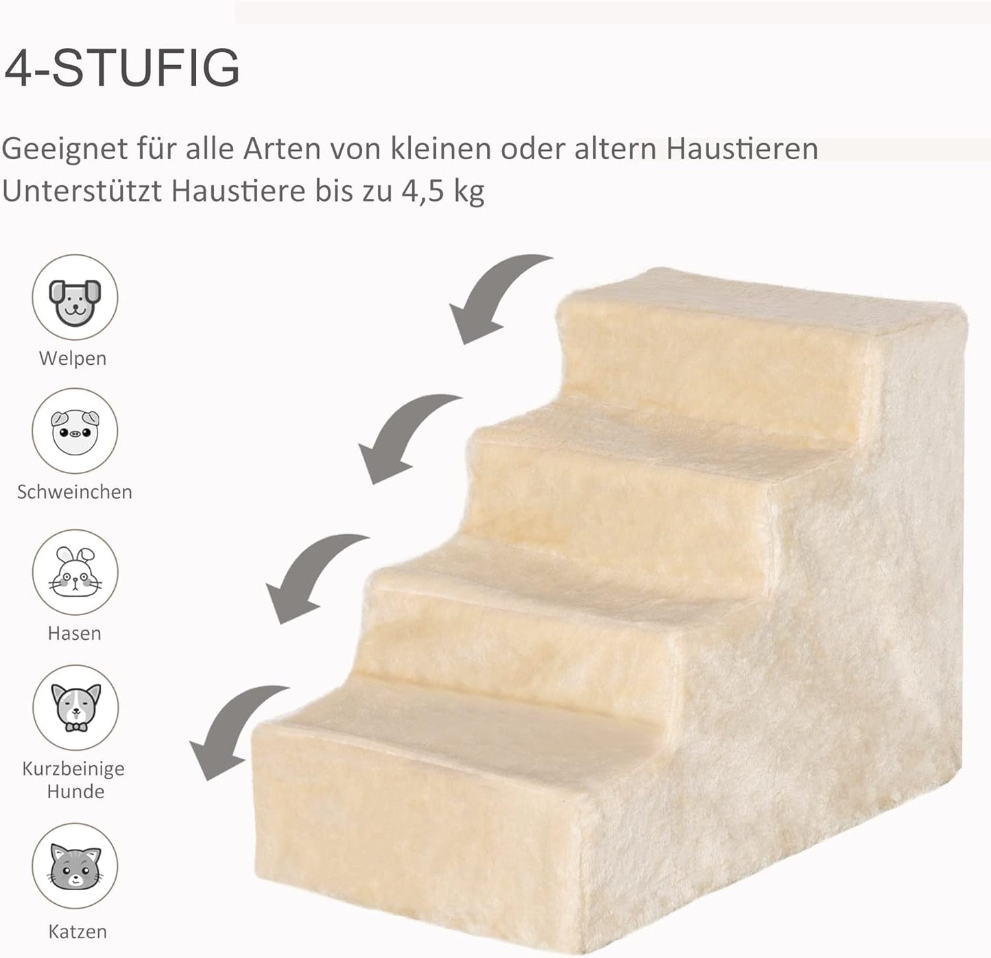Haustiertreppe mit abnehmbarem Bezug, Beige 60L x 35B x 44H cm
