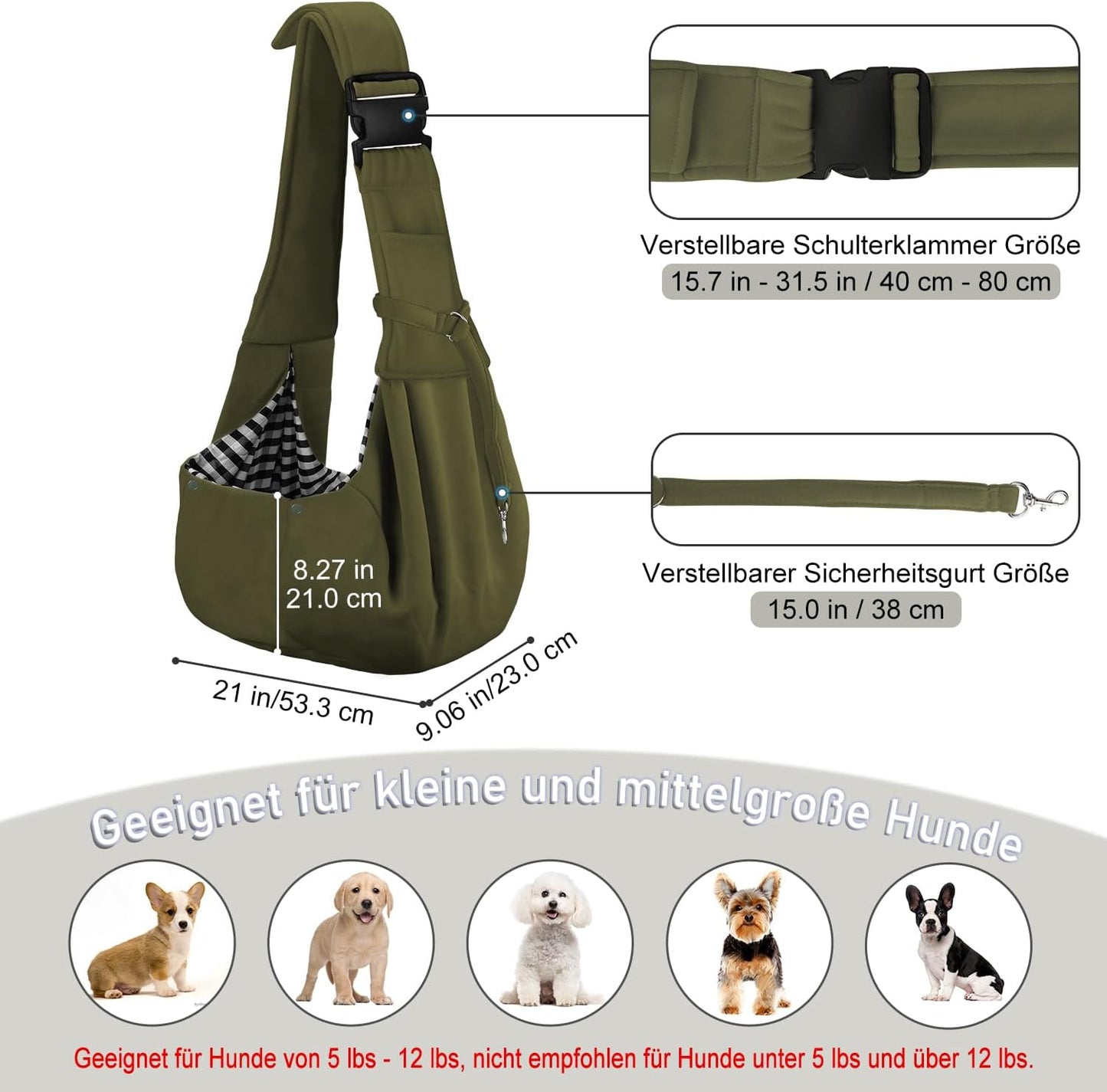 Reversibles Haustier-Tragetuch mit Halsband, Armeegrün