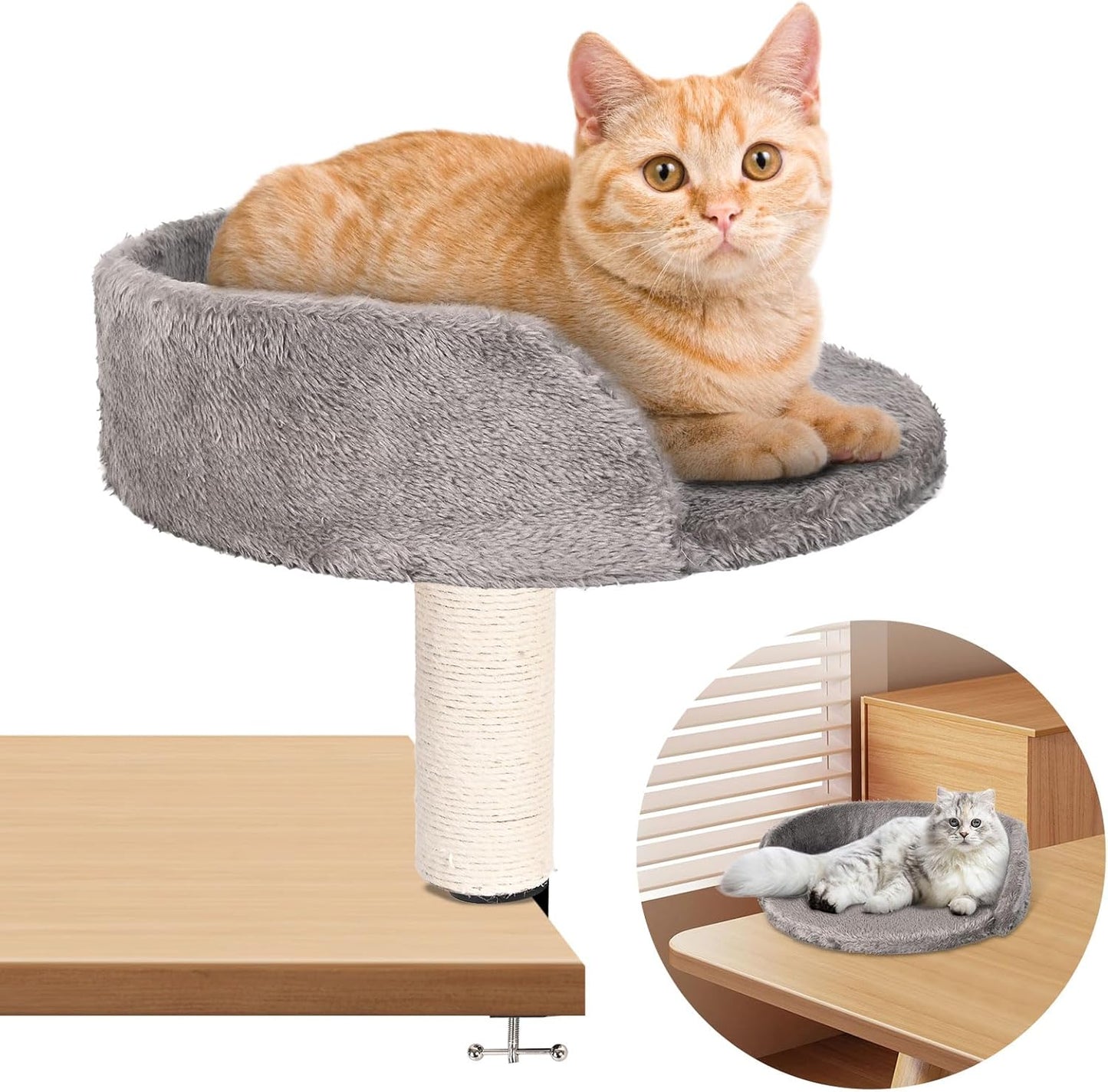 Katzen-Schreibtischbett mit Kratzsäule