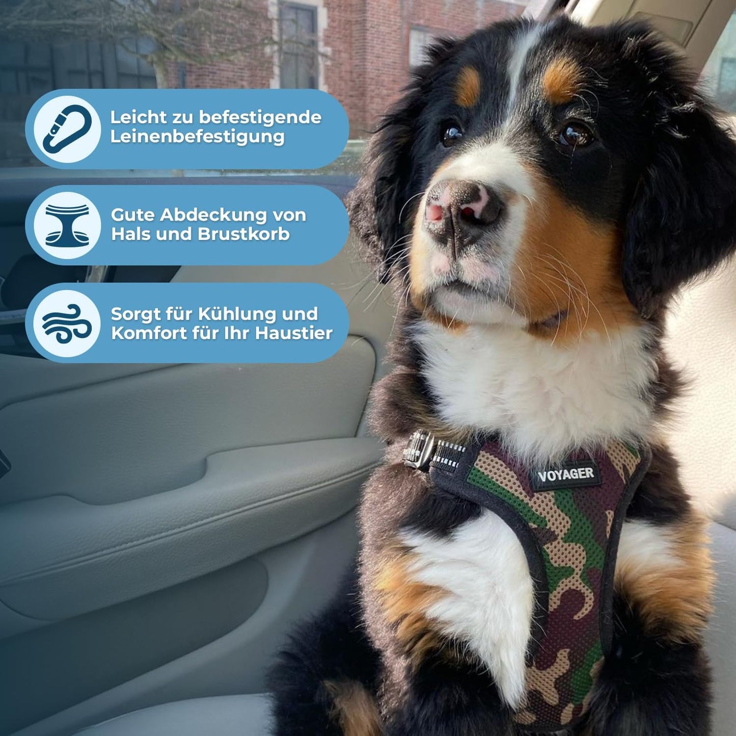 Verstellbares Hundegeschirr mit Reflektorstreifen, Armee-Basis S (Chest: 15 - 18")