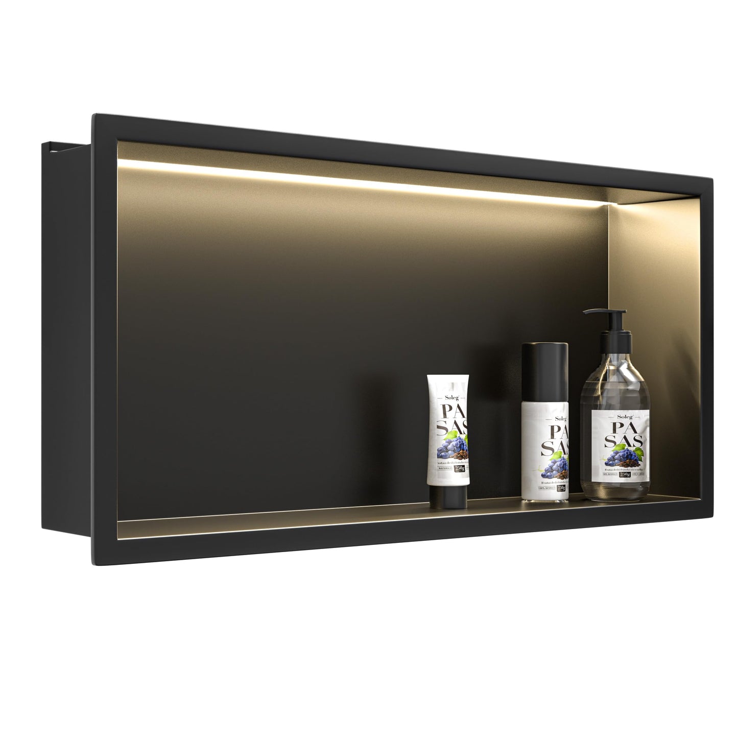 Wandnische mit LED-Streifenlicht, Schwarz 60 x 30 x 10 cm