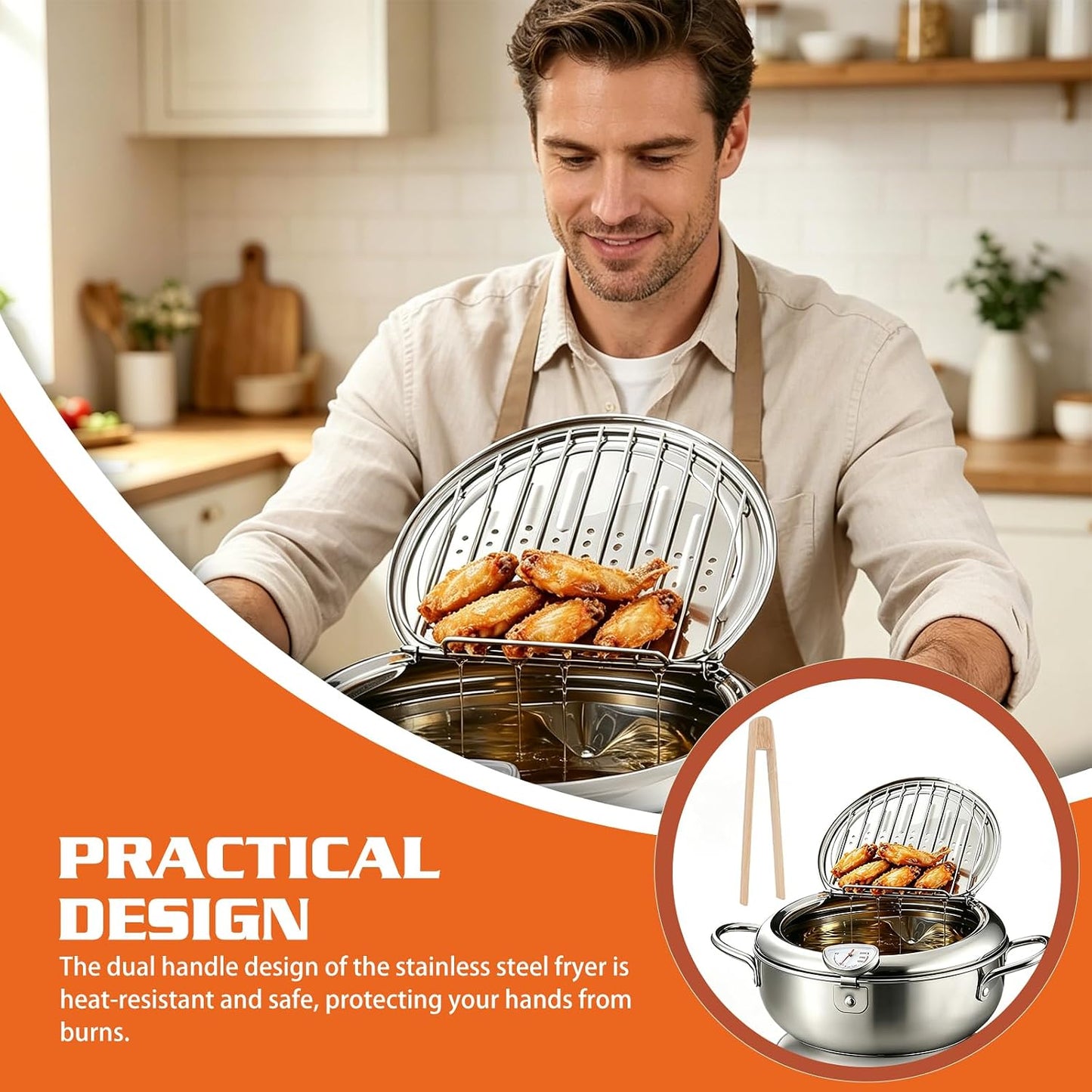 Tempura-Fritteusentopf mit Thermometer
