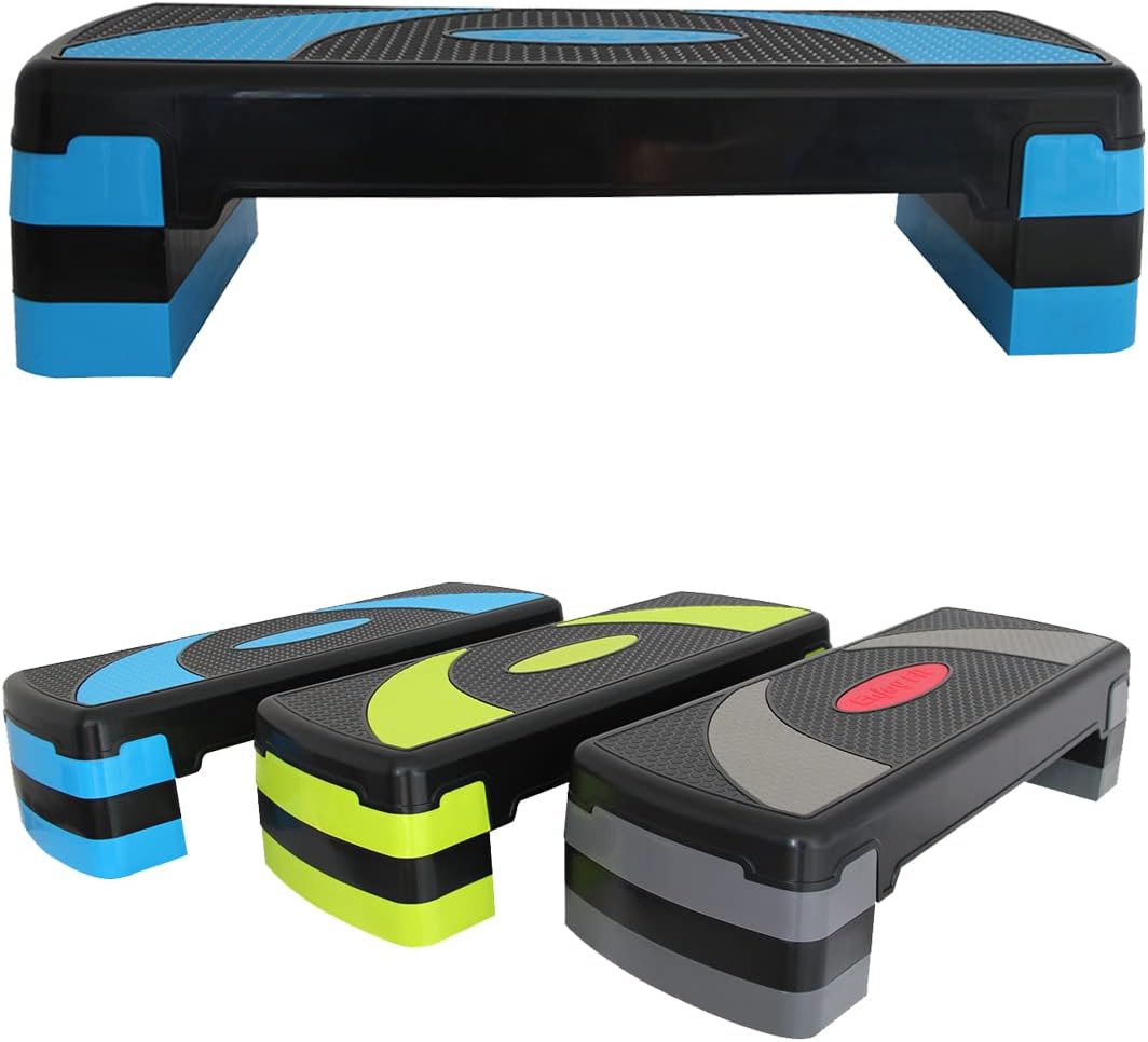 Aerobic Steppbrett XL mit 3-fach Höhenverstellung, Blau / Schwarz