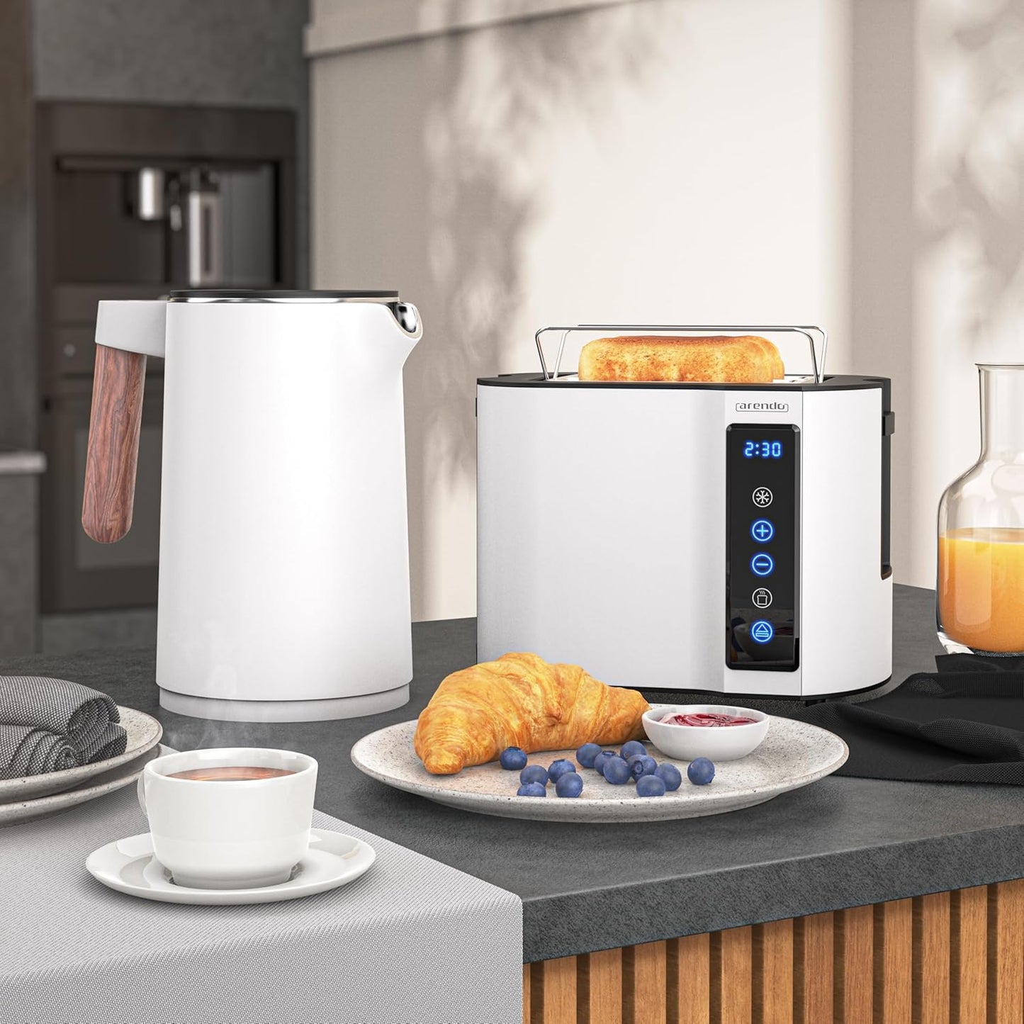 Wasserkocher-Toaster-Set mit Temperatureinstellung, B: Set 1
