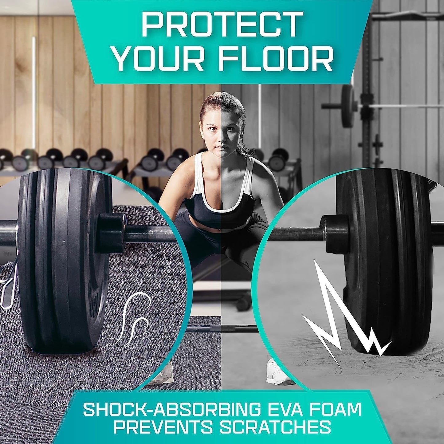 6er-Set Bodenschutzmatte für Fitnessgeräte, B. 2,2 M² (6 Fliesen) - Grau
