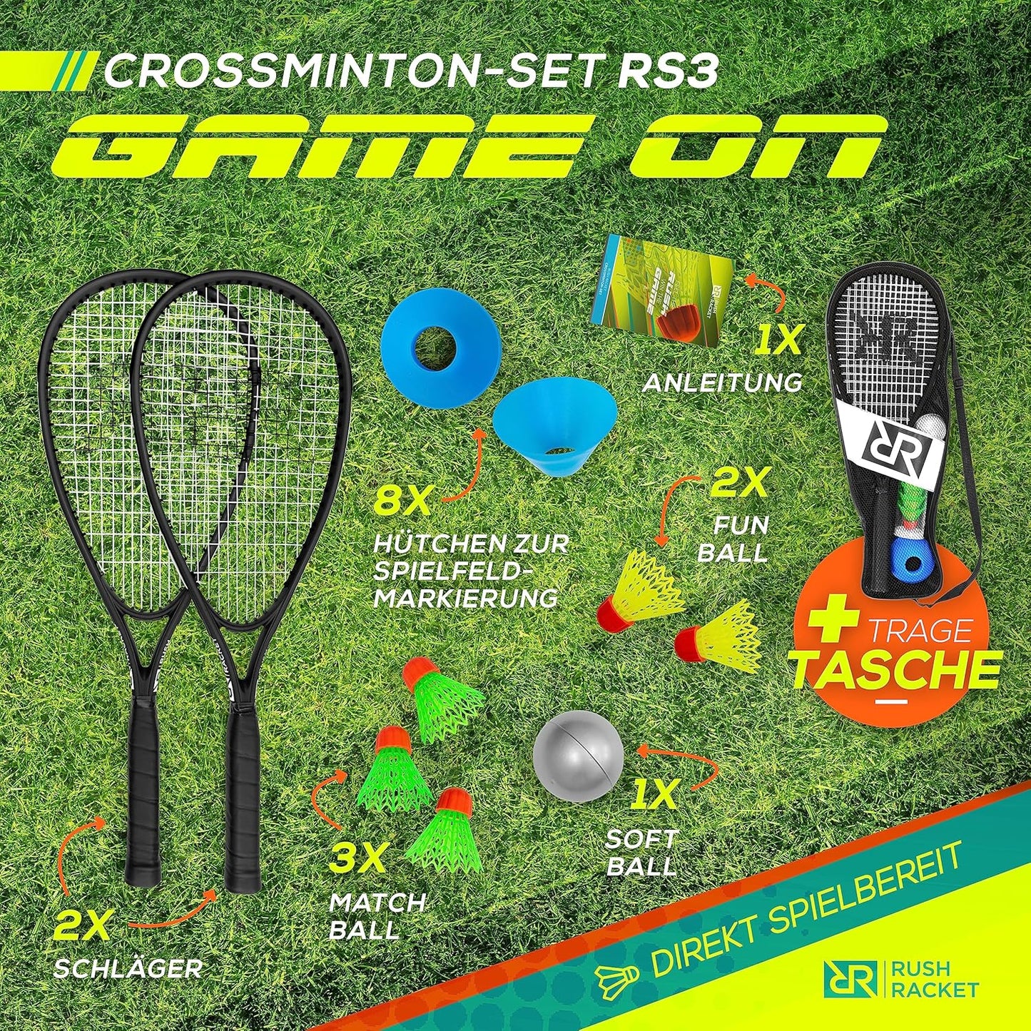 RS3 Speed Badminton Set mit Feldmarkierungen, 2. Schwarz