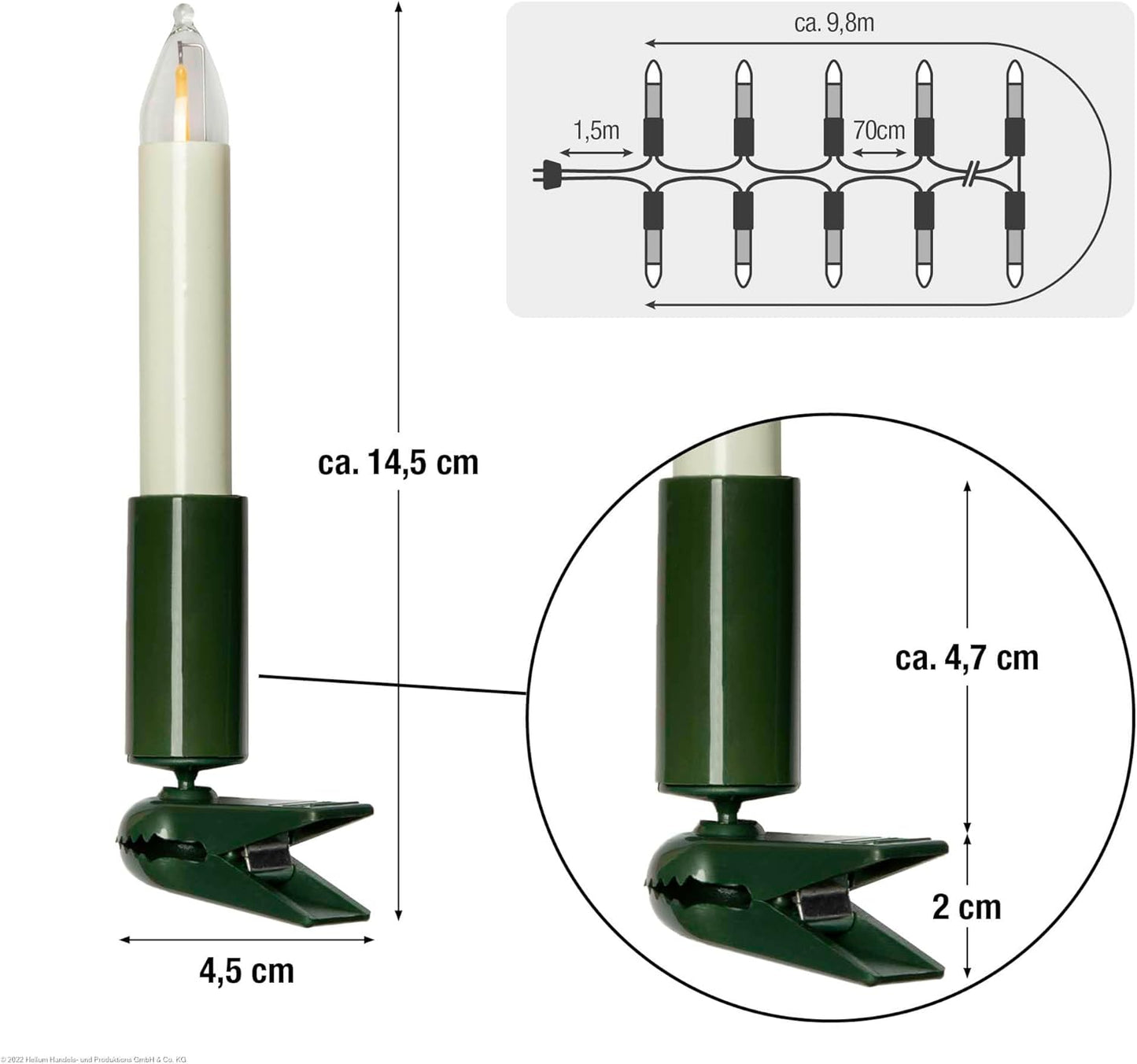 15 LED Christbaumkerzen, 9,8 m Lichterkette, 15 LED-Filament / 9,8m beleuchtet Ohne Flackereffekt