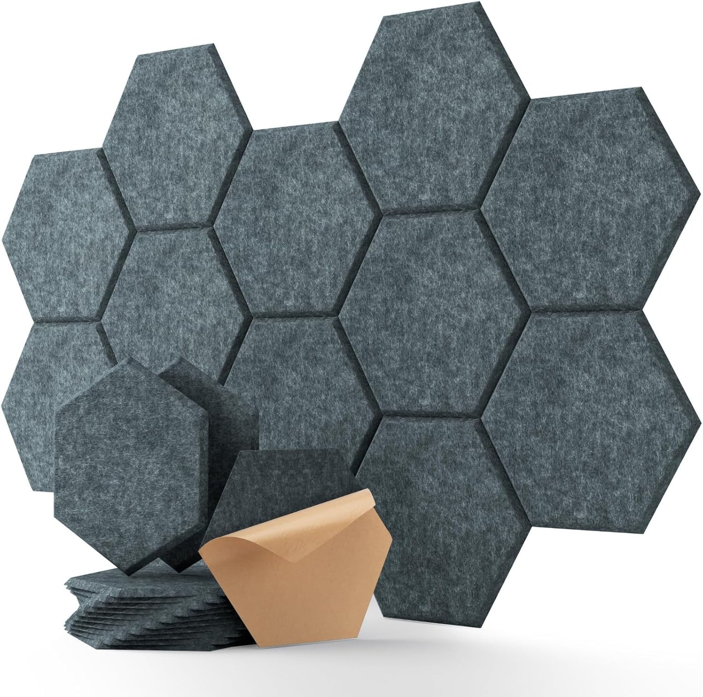 Selbstklebende Hexagon Akustikpaneele, 30×26×0,9 cm, 12 Stück, Dunkelgrau