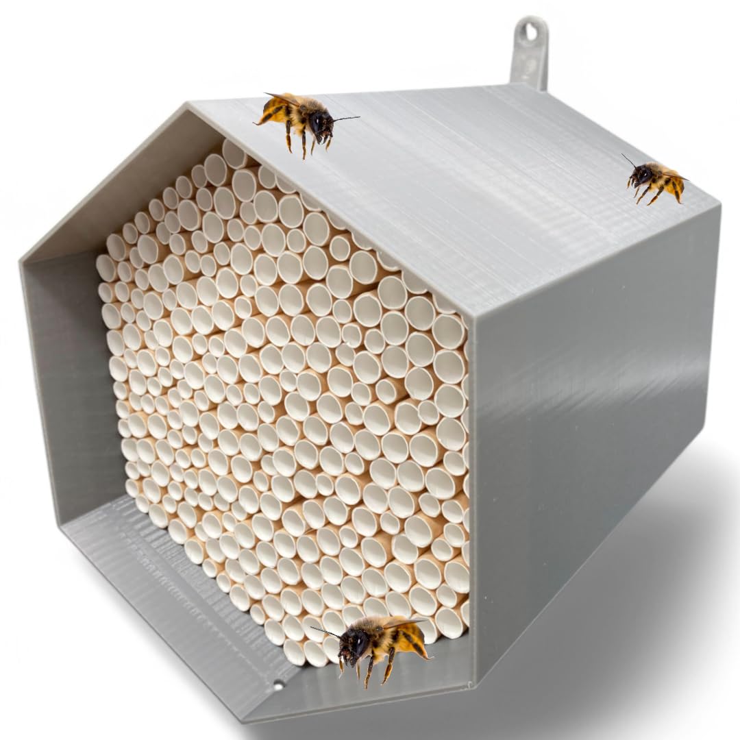 Wildbienen-Nisthilfe mit 300 Nisthülsen, Grau ca. 300 Niströhren