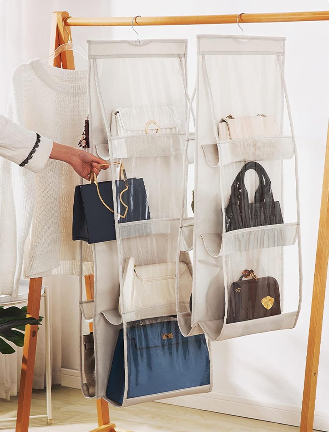 2er-Set Hängender Handtaschen-Organizer, 2 Hellgrau