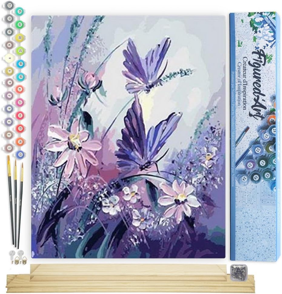 Malen nach Zahlen Set Blumen und Schmetterlinge, Blumen und Schmetterlinge 40x50cm Mit Keilrahmen (nicht gespannt)