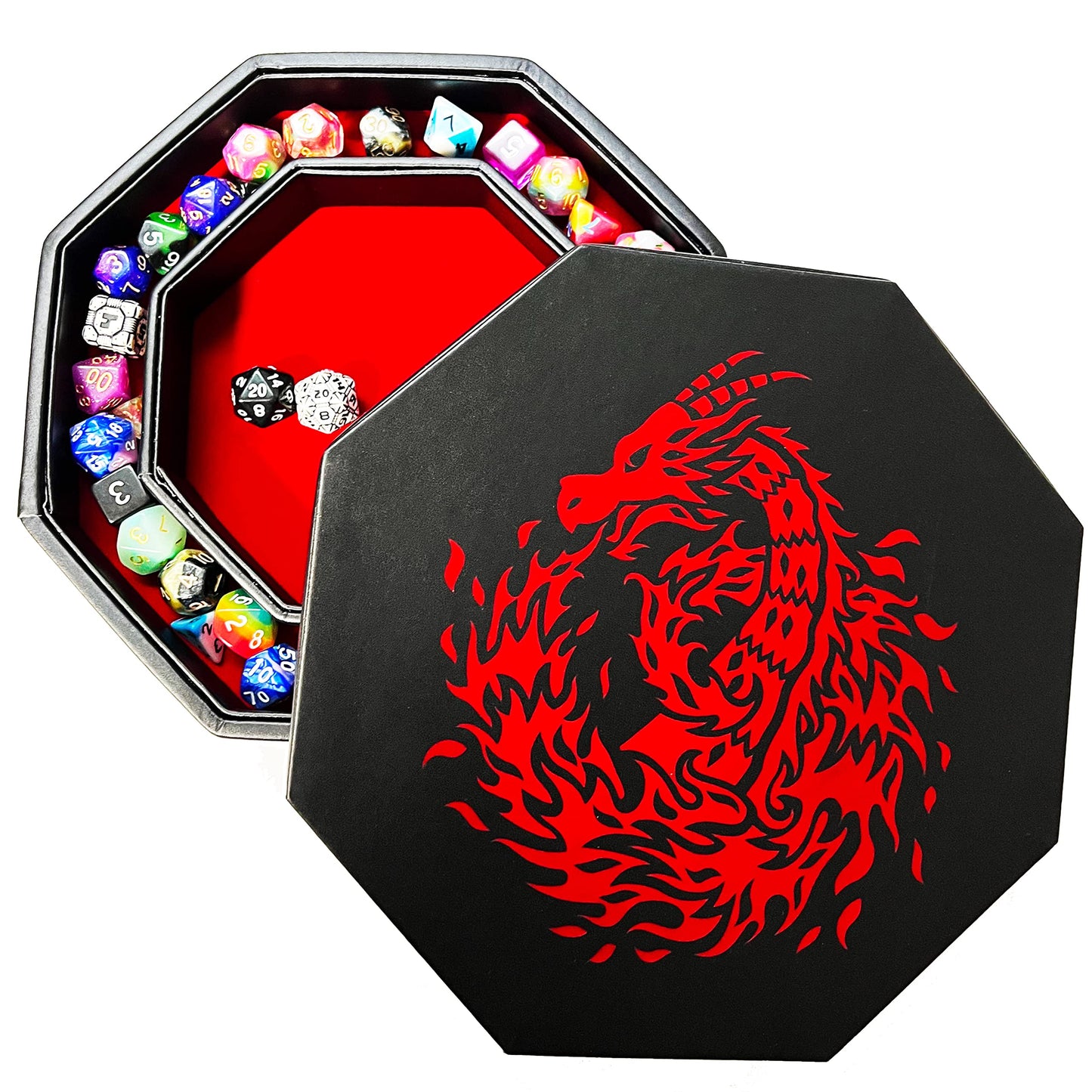 Fire Dragon Würfelschale mit Deckel, Rot
