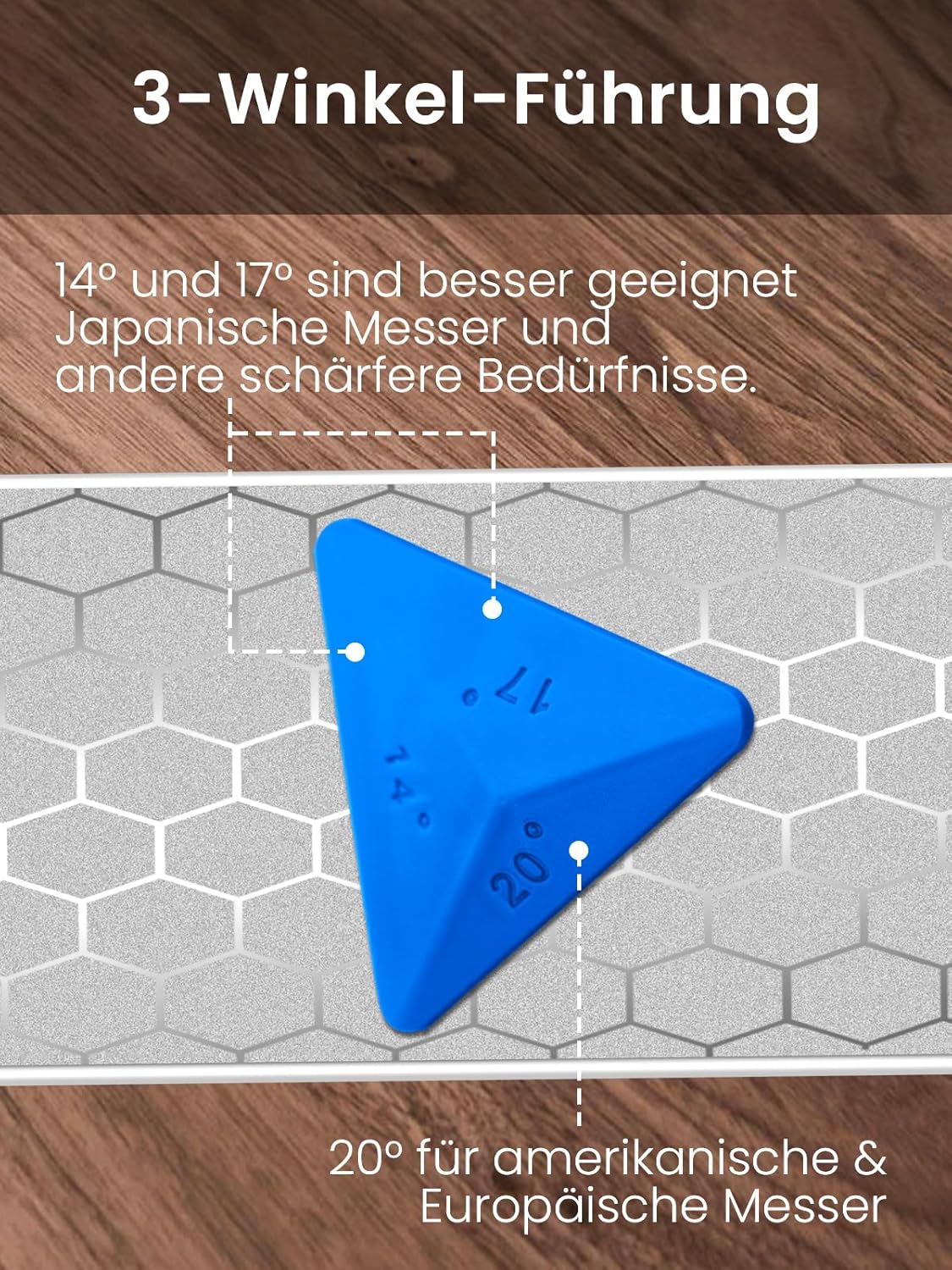 Diamant-Schärfstein Set 3-Seiten-Körnung mit Zubehör, Diamantstein Blau