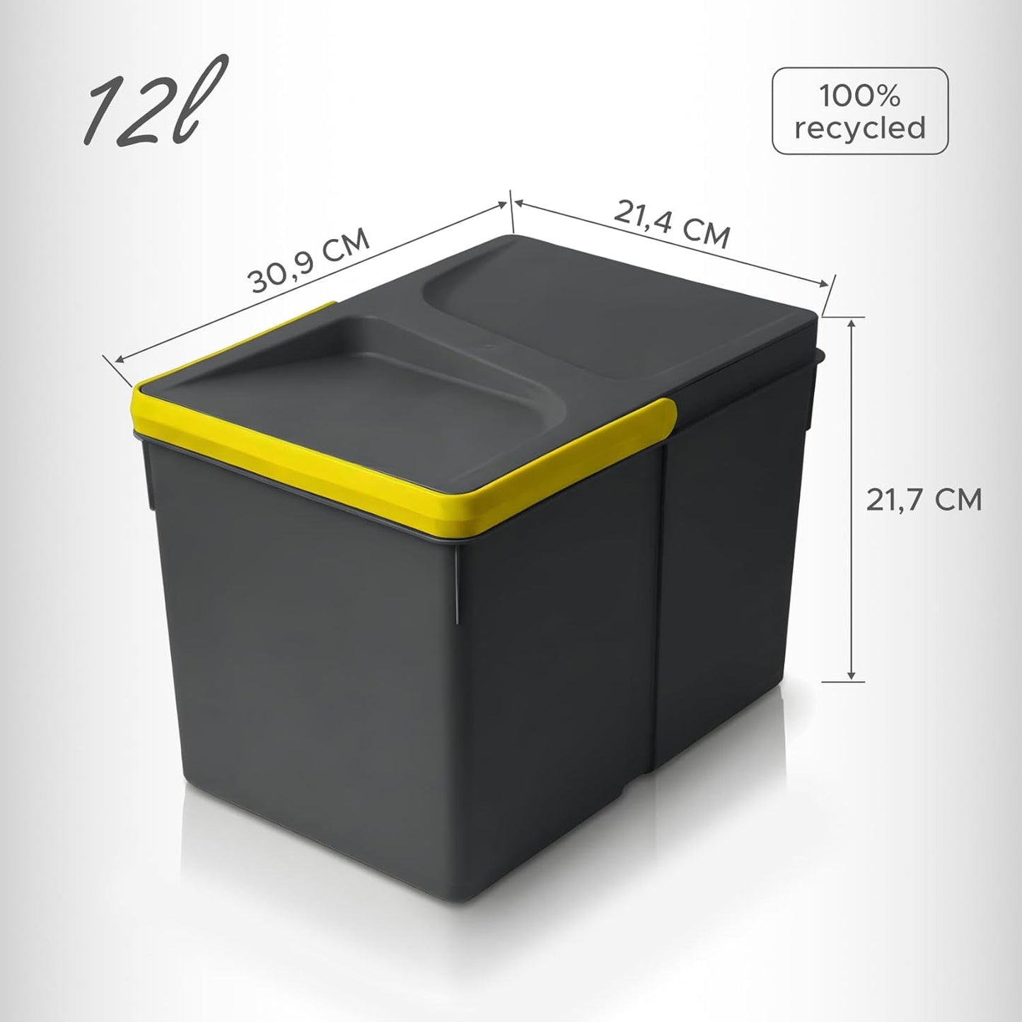 Mülltrennsystem für Küche, Anthrazit 2x 12L