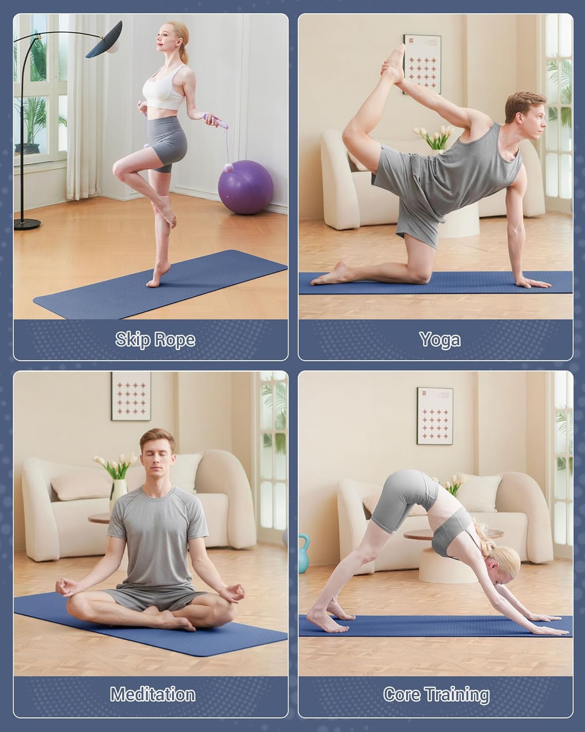 Gymnastik- und Yogamatte mit Tragegurt, Marine