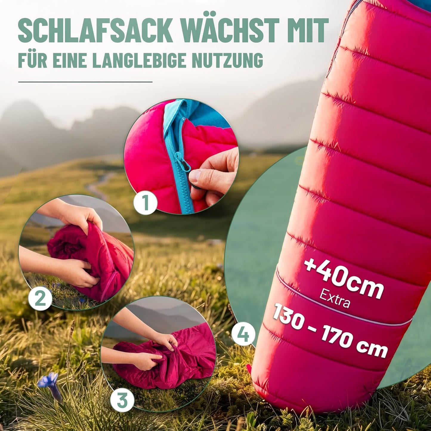 Kinderschlafsack Sommer Mumienschlafsack, Pink/Hellblau