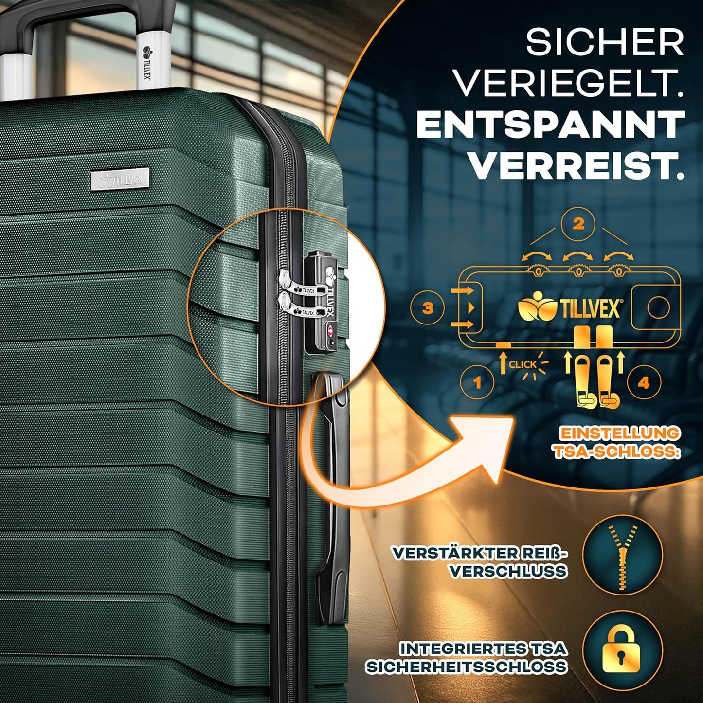 4-teiliges Reisekoffer-Set mit Kofferzubehör, Armeegrün Kofferset 4tlg