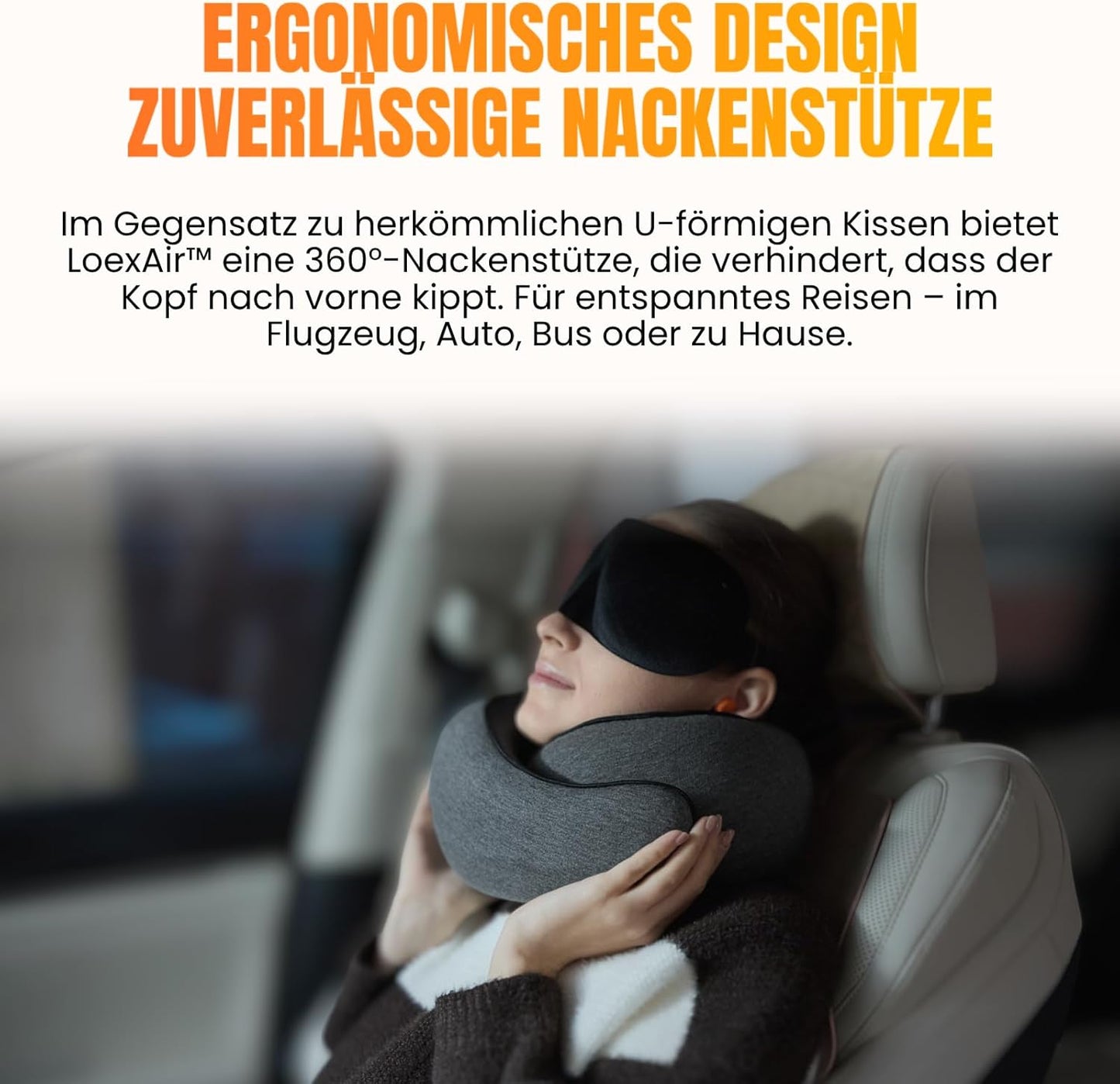 Reisekissen-Set mit Schlafmaske & Ohrstöpseln, Dunkelgrau Classic