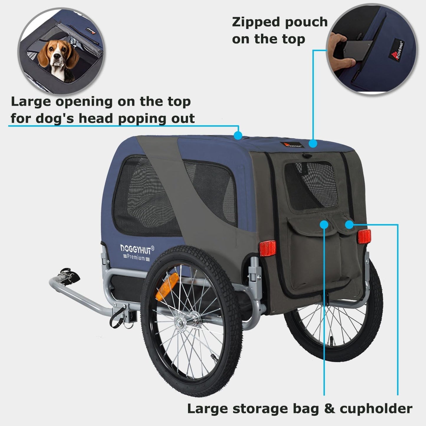 Fahrrad Hundeanhänger klappbar bis 23 kg, BLAU
