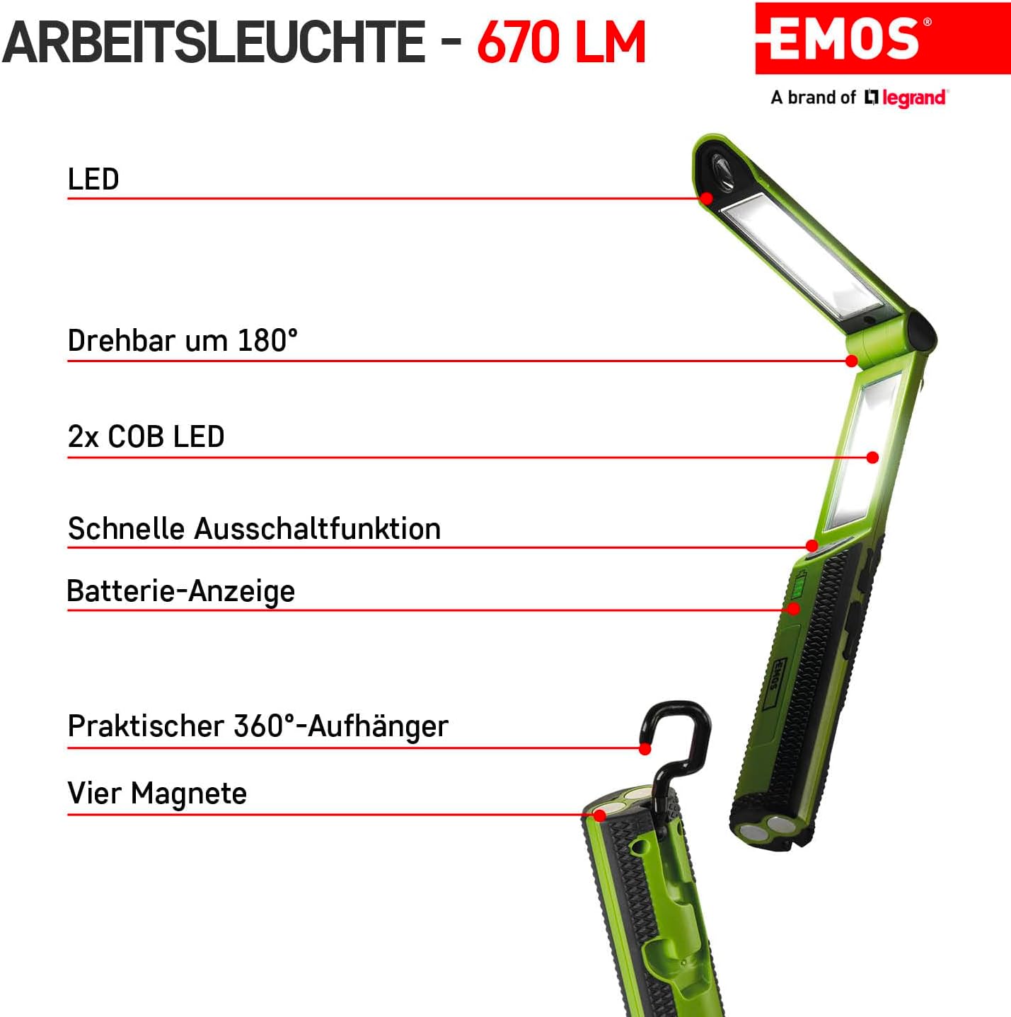 Aufladbare LED-Arbeitsleuchte mit Powerbank, P4535