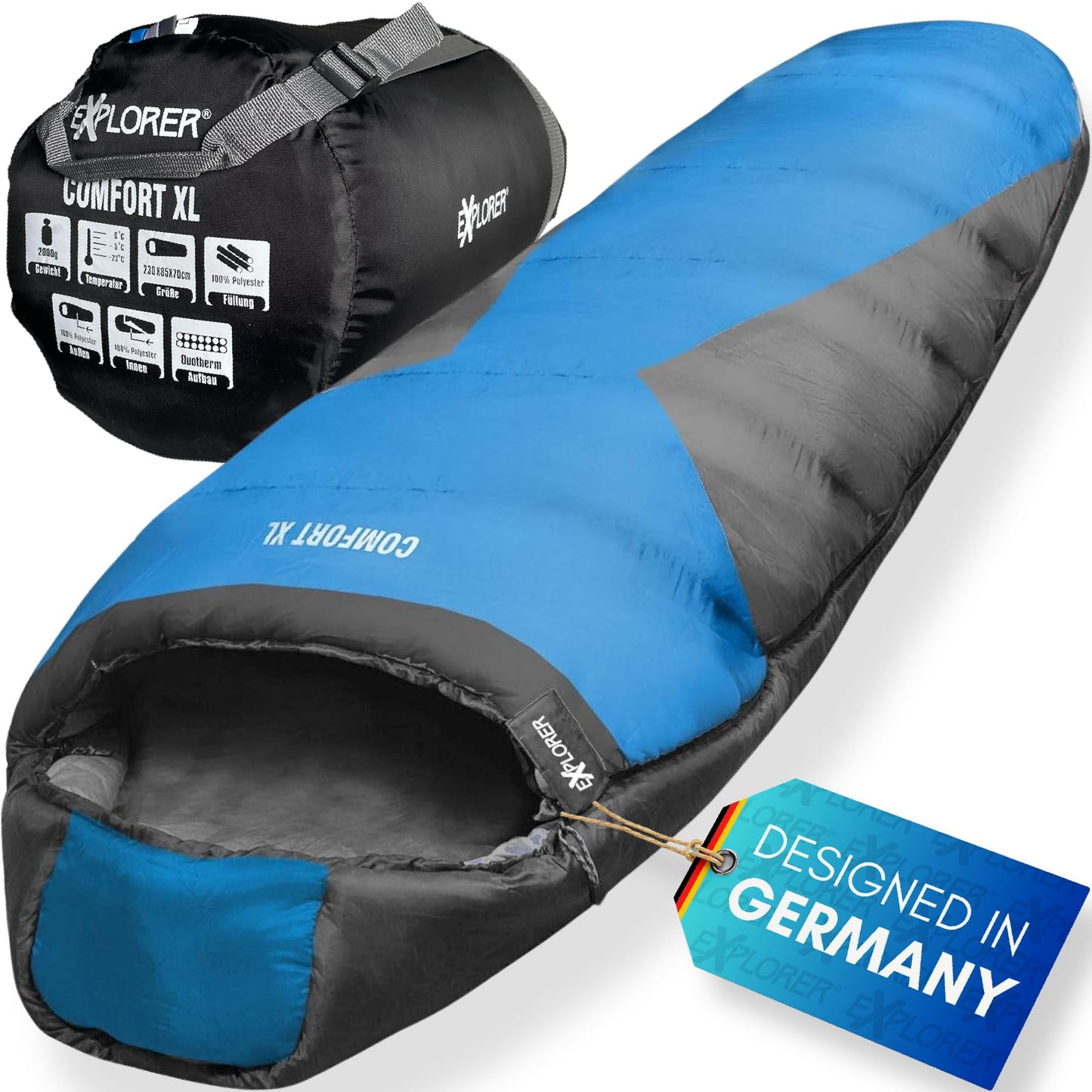 Mumienschlafsack Comfort XL, Blau/Grau