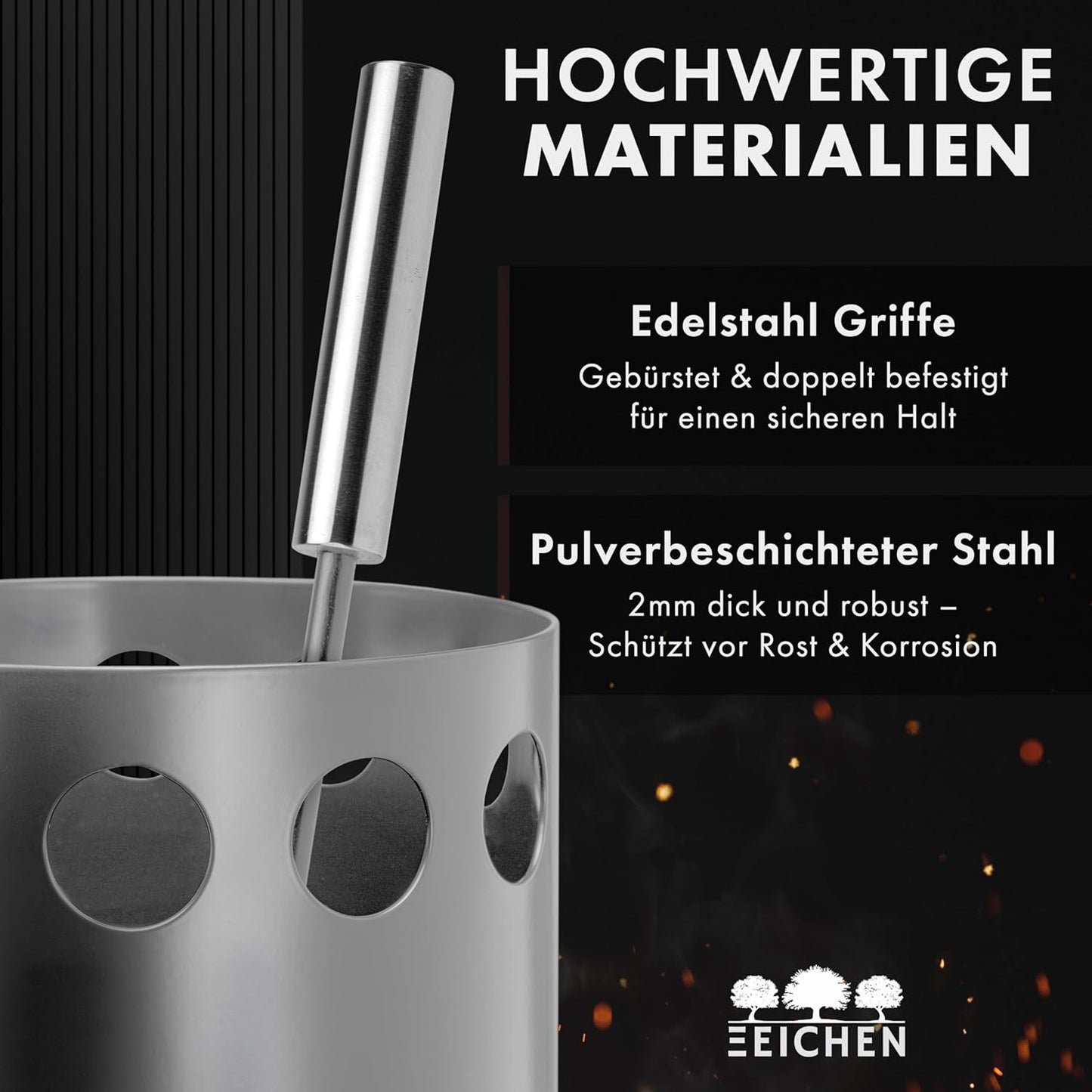 3-teiliges Kaminbesteck mit Schürhaken, Ascheschaufel und Kaminbesen, Grau