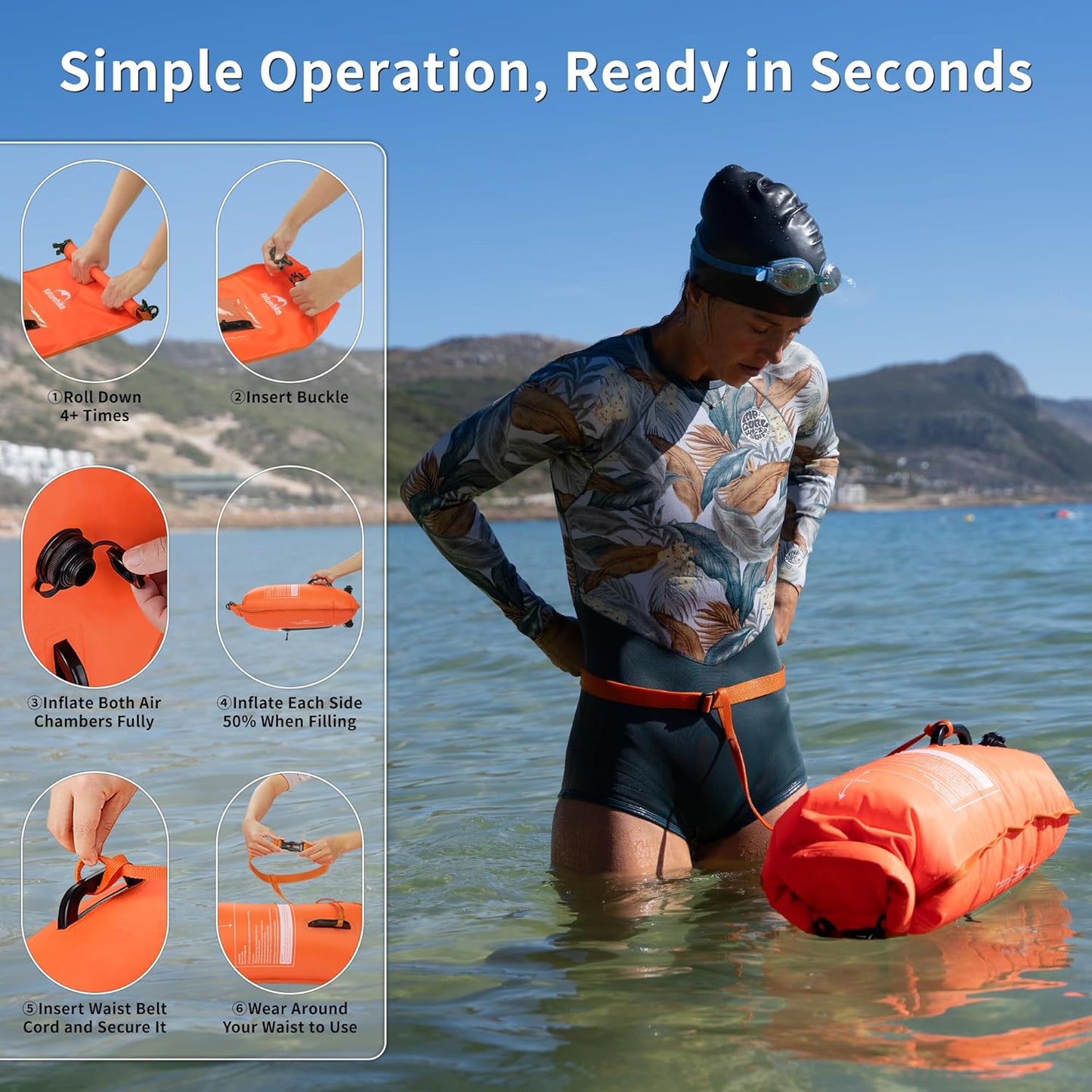 Schwimmboje mit verstellbarem Hüftgurt, Orange/25l