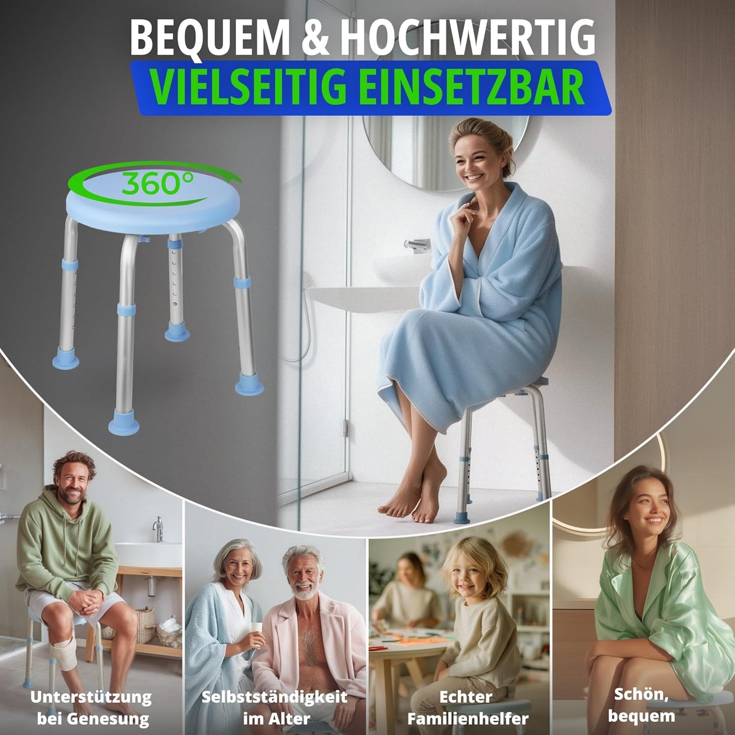 Drehbarer Duschhocker, höhenverstellbar