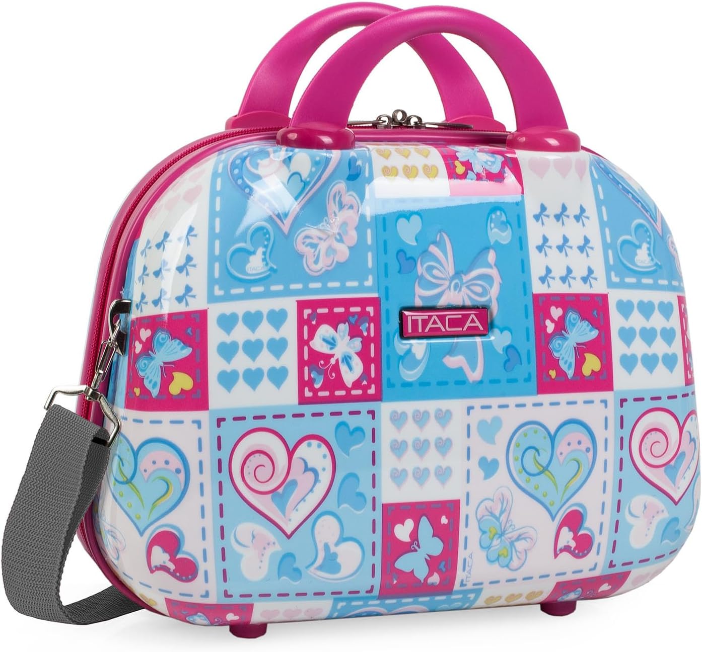 Hartschalen-Kosmetikkoffer mit Kofferhalterung, XS Blau-fuchsia