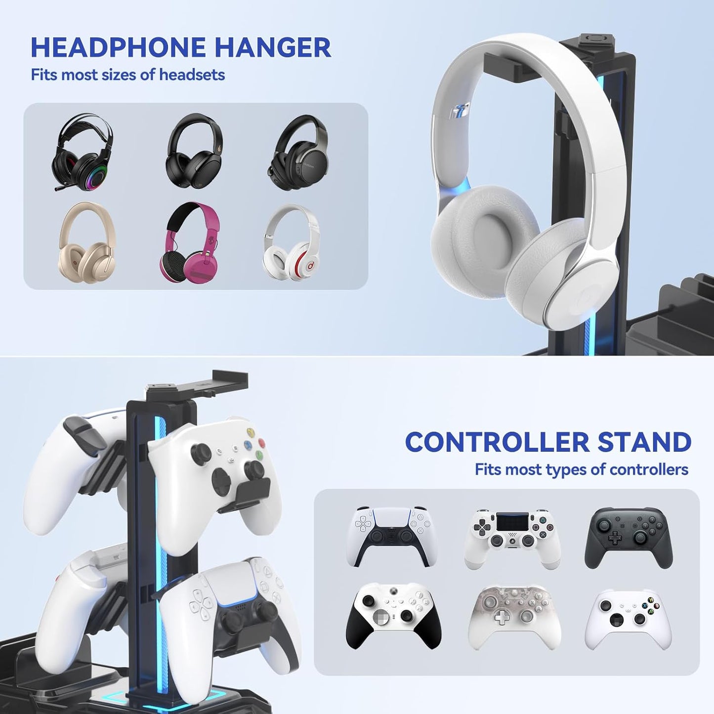 Gaming Kopfhörer-Ständer mit USB & Controller-Halterung