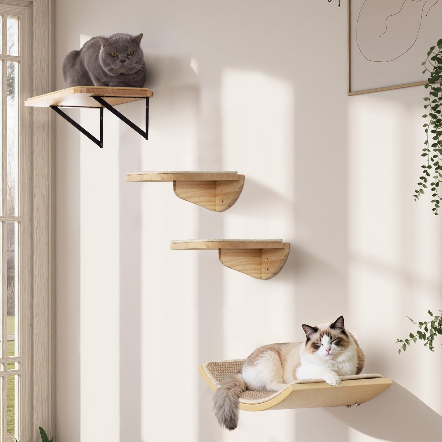 Katzen Kletterwand-Set, Gelb 2PC Pedal + 2PC Katze Wandregal