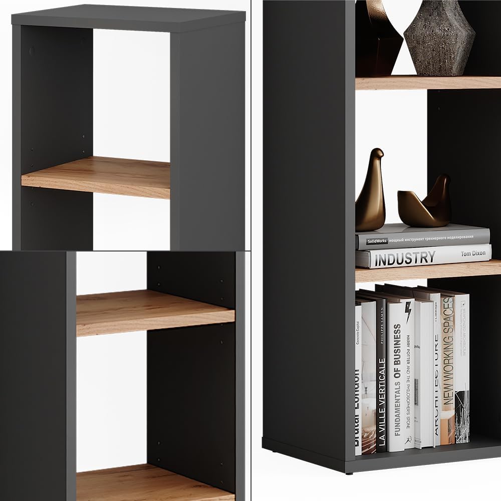 Standregal Orlando, Anthrazit/Goldkraft Eiche 80 x 30 cm