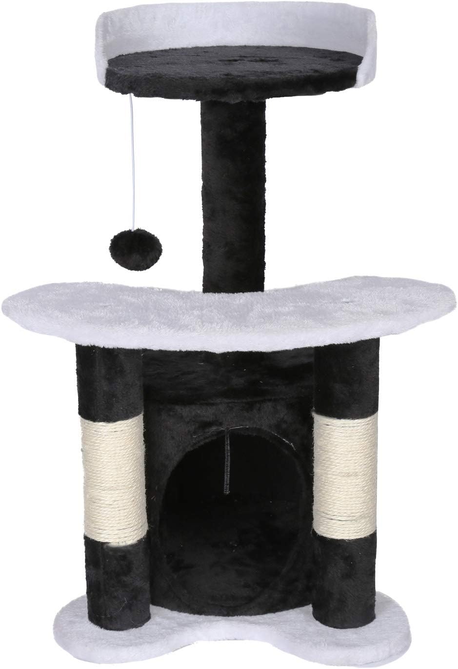 Katzenkratzbaum mit Sisal und Spielball, Schwarz & weiss