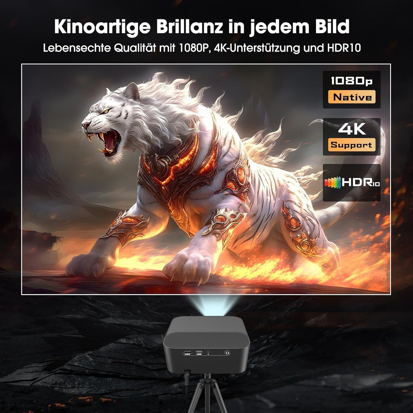4K Heimkino Beamer YG381 mit Autofokus & Dolby Audio, 1200 ANSI