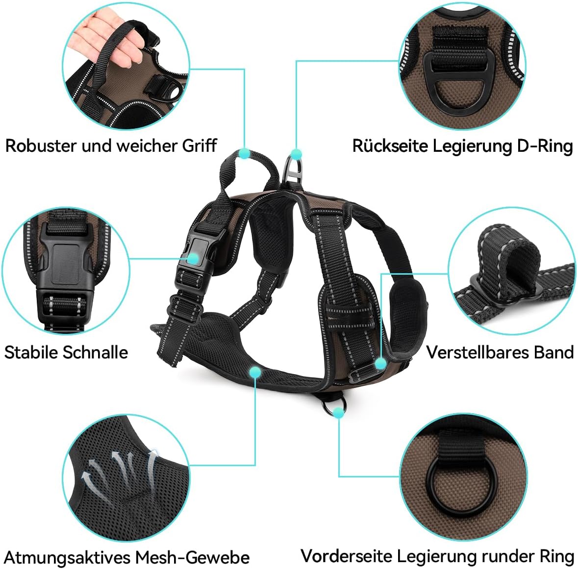 Reflektierendes Hundegeschirr, verstellbar, M (1er Pack) Braun